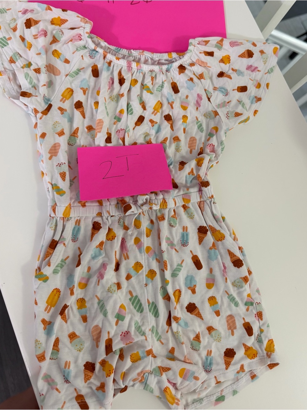 Posh Peanut White Ice Cream Print Romper with Pastel Accents